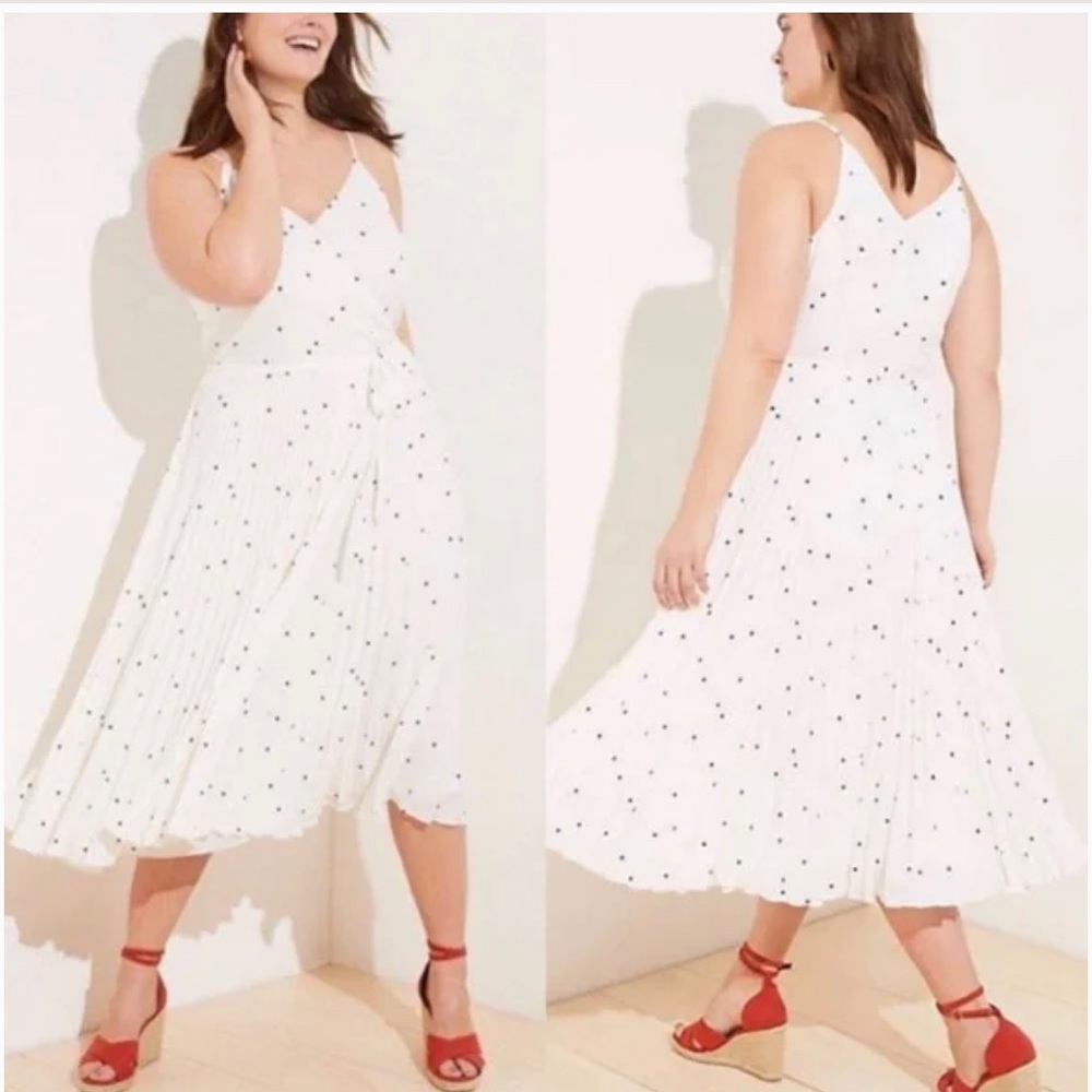Ann Taylor Loft NEW White Plus Sized Pleated Polka Dot Midi Dress Sz 20